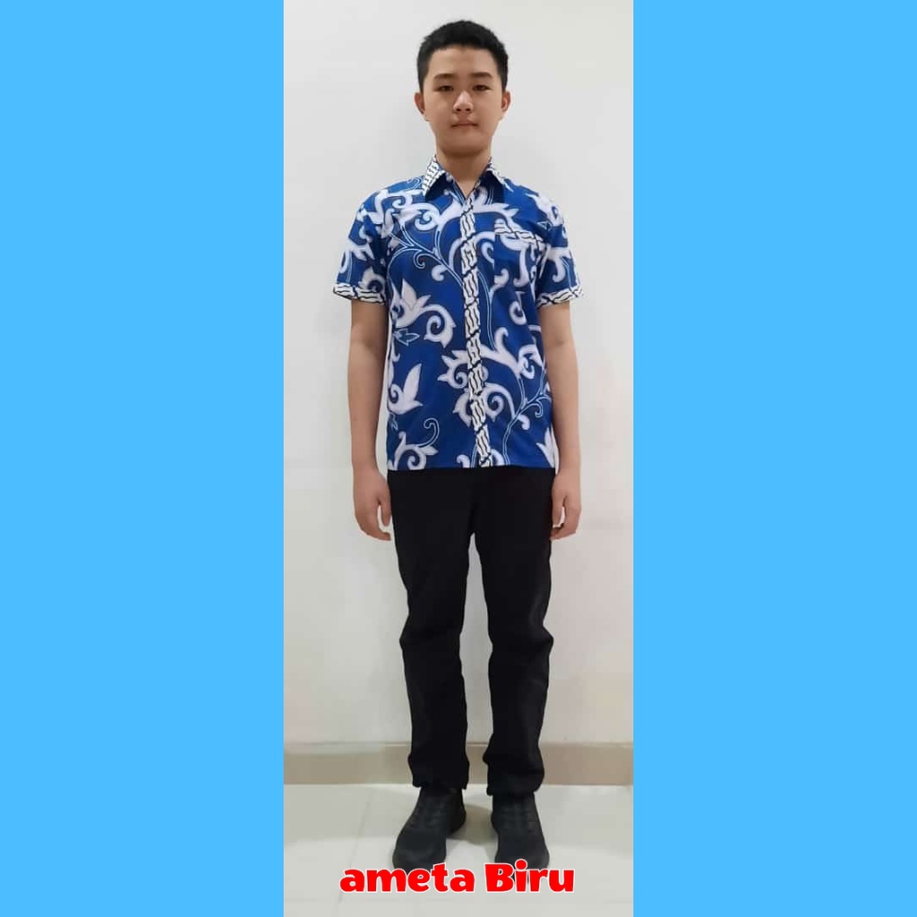 BATIK COUPLE KELUARGA SARIMBIT PASANGAN MUDA AYAH IBU ANAK  PREMIUM FAMILY JUMBO MODERN MURAH KEKINIAN TERBARU BLOUSE BLUS AMETA BIRU CAMISOLA CLOTHING