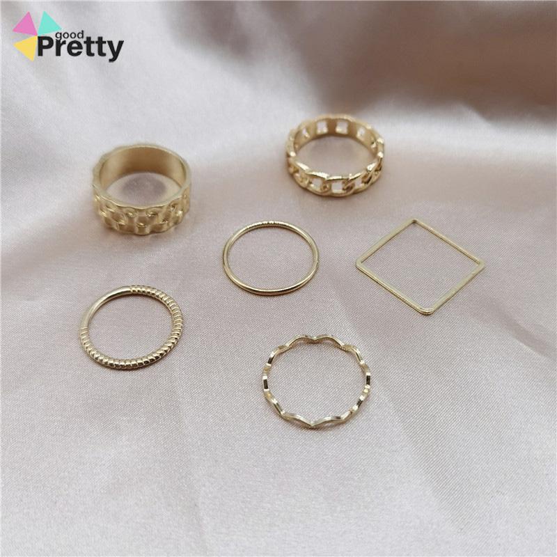 4pcs / Set Cincin Jari Telunjuk Bentuk Geometris Gaya Retro Untuk Wanita - PD