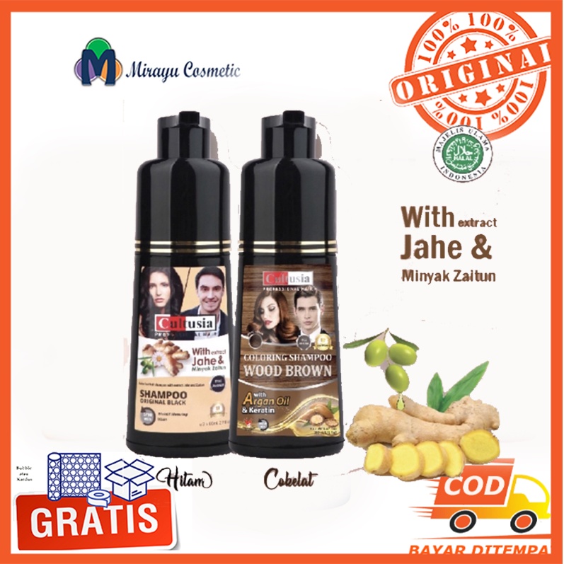 Cultusia Shampoo Shampo Sampo Penghitam Rambut Black Hitam Woody Brown Coklat Instant 160 ml Cat Pew