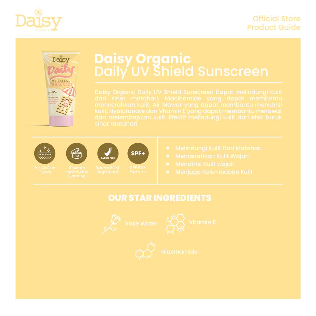 Daisy Organic Daily UV Shield Sunscreen SPF 50+ PA++++ Melindungi dan Menenangkan Kulit