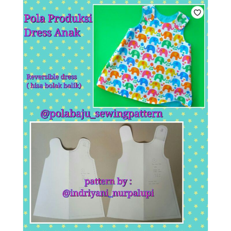 Pola Produksi Dress Anak 065 - Pola Baju Anak - Pola dress kancing - Sewing Pattern