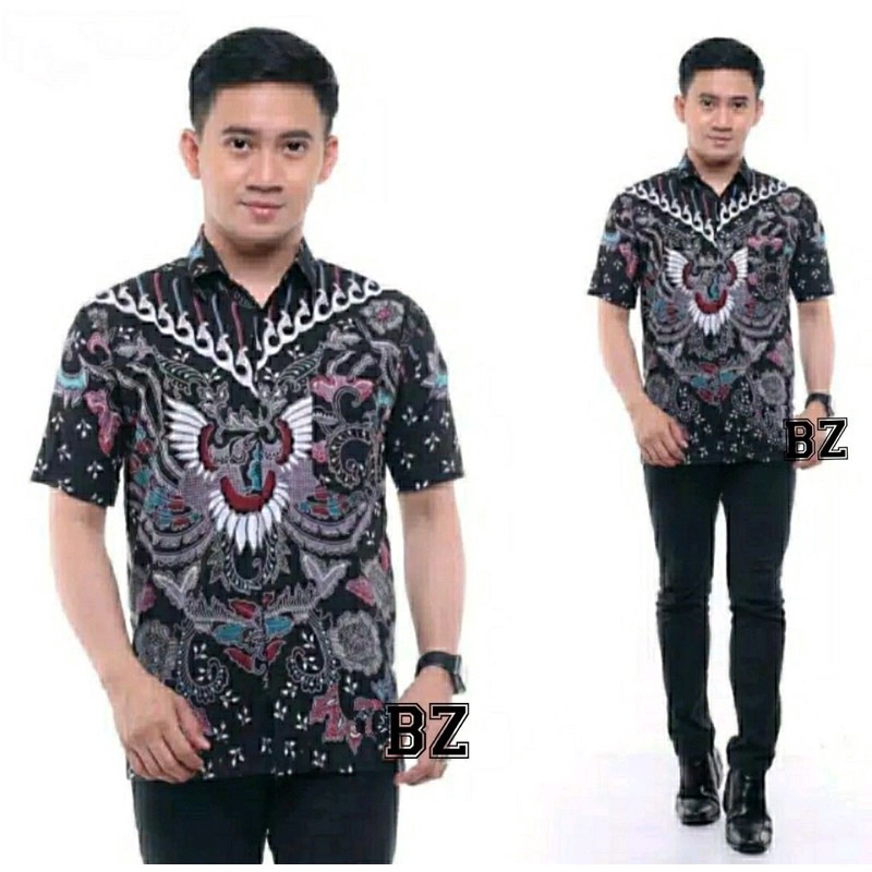 BSWART Batik HRB026 kenongo Hem Pendek anjani biru Pekalongan M L XL XXL NUKU BATIK Kemeja batik Pria MURAH Modern Grosir