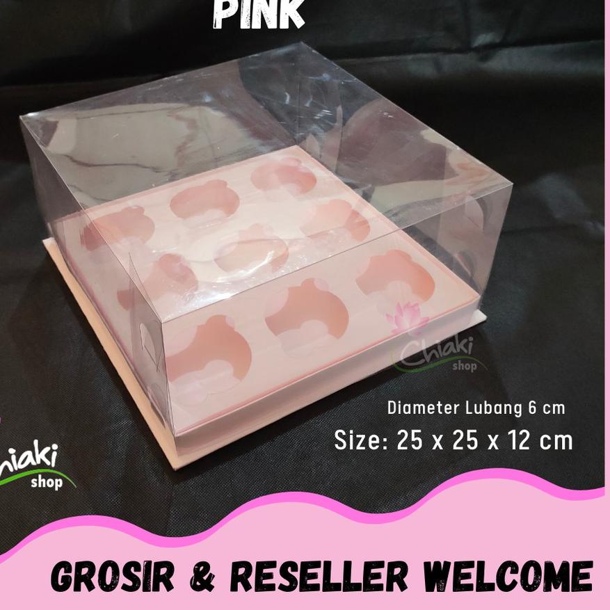 

❈ Box Mika PINK Uk 25 x 25 x T. 12 cm Cupcake isi 9 Cake Pudding Tart Dus Emas Karton Tebal CHIAKI ♦