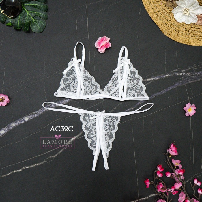 TERLARIS STOCKING SEXY + BRA SET CD G STRING + GARTER BELT PUTIH AC32C