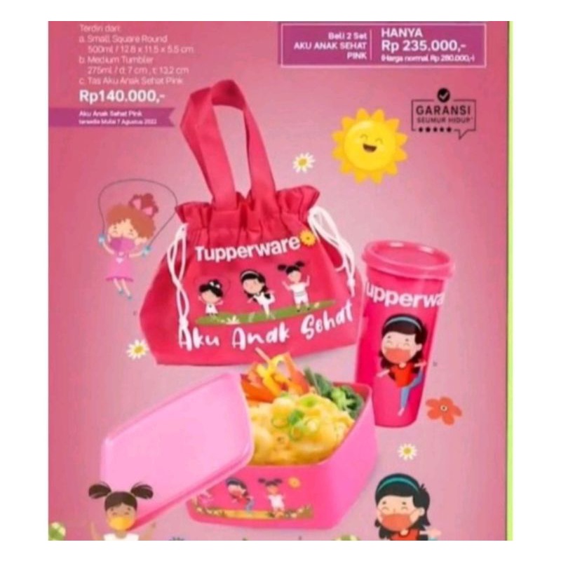 bekal makan anak tupperware / aku anak sehat tupperware / hijau pink