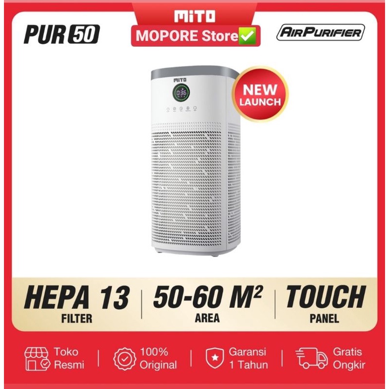 Mito Air Purifier 50 Alat Pembersih Udara with HEPA13 Filter, Sinar UV-C, Alergy Protection &amp; Ion Negatif (Anion)