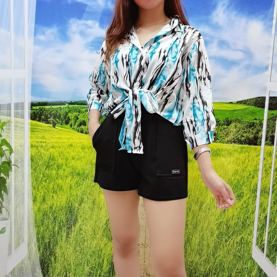 COD TIE DYE ATASAN FASHION WANITA BLUS KEMEJA CROP IKAT 53