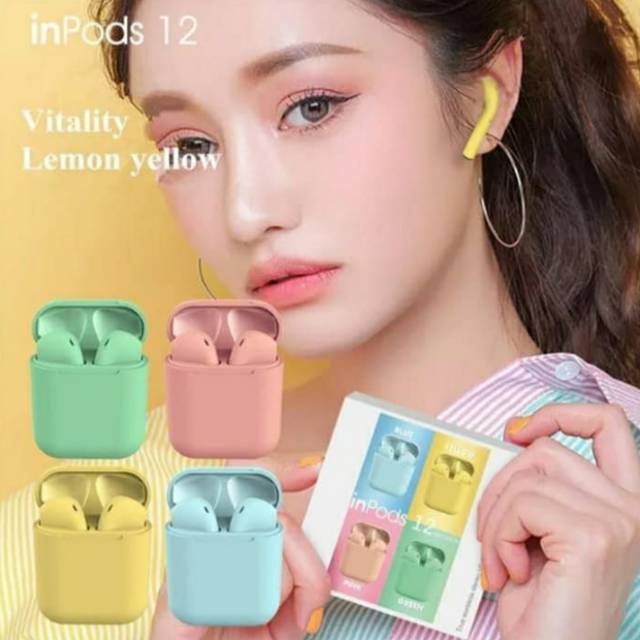 Headset bluetooth i12 TWS Inpods macaron earphone wireless