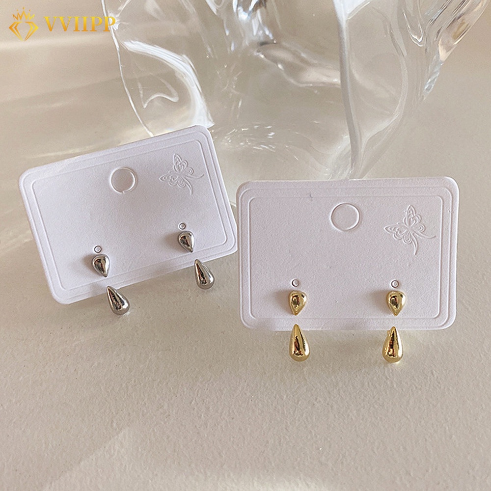 Anting Tusuk Gantung Bahan Metal Warna Gold Desain Bulat Efek Cermin Adjustable Untuk Wanita