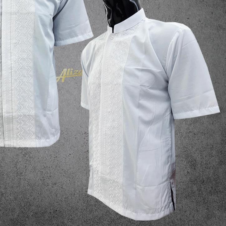 ▲ Baju Koko Bordir Pria, Baju Koko Muslim Dewasa, Koko Bordir Pria Dewasa Putih Lengan Pendek ֍
