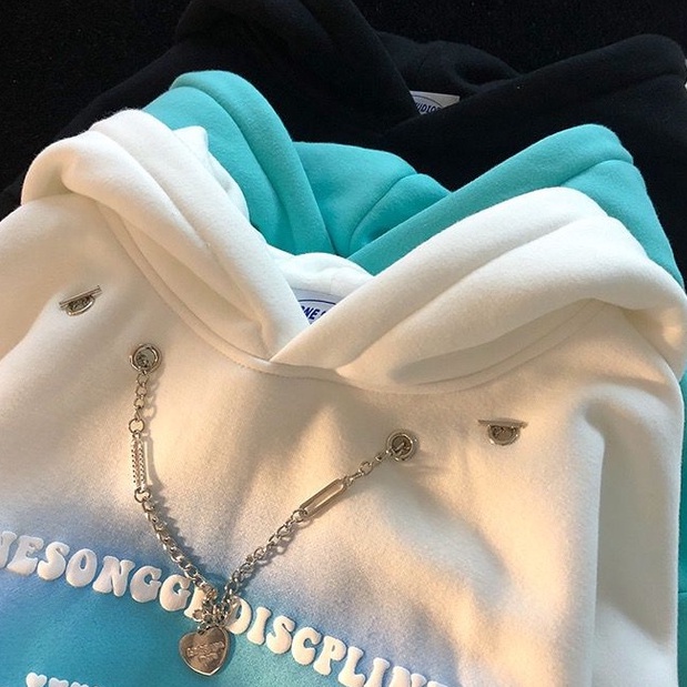 [littlecrab] Hoodie Oversize Love Square Discpline Van With Additional Chain Hoodie Unik Swag Berkelas Hoodie Oversize Couple Unisex Hoodie Rantai Keren Street Style Disco Ombre Green Colour Korean Style