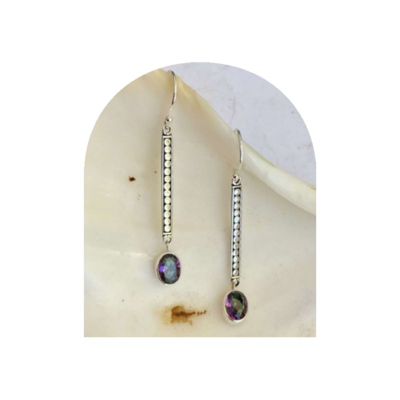 Anting Perak Buatan Lokal dengan Batu Mystic Topaz,Amethyst,Citrine dan Garnet