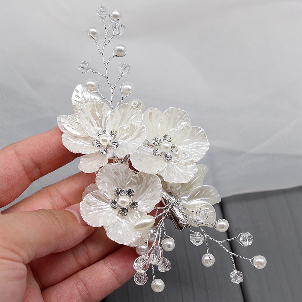 Bridal Headdress Korean Hand-woven White Flower Side Clip