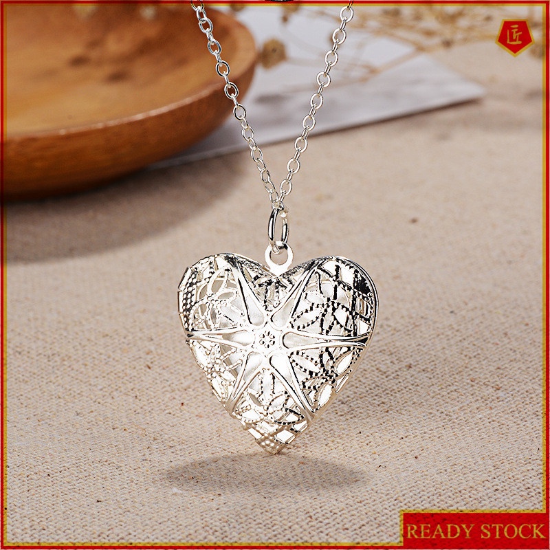 [Ready Stock]Fashion Silver Plated Heart-Shaped Hollow Pendant Simple Necklace