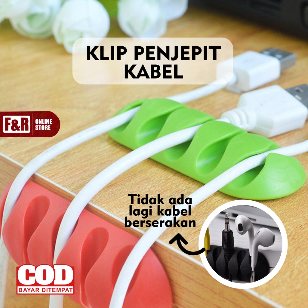 Klip Kabel Organizer Tempel Penjepit Kabel Charger HP USB Headset Earphone Gadget Clip Holder 5 Slot