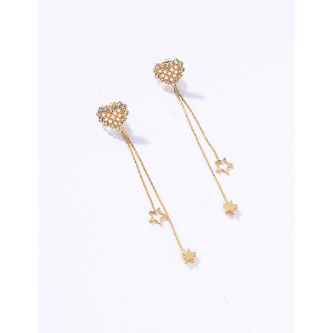 LRC Anting Tusuk Fashion Golden Pearl Love Star Stud Earrings D59112