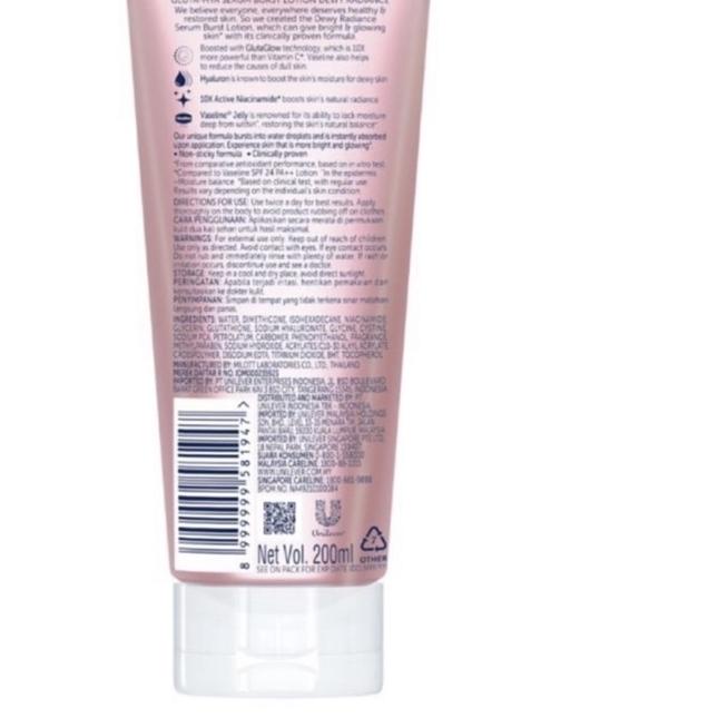 ❊ READY‼️ Vaseline Healthy Gluta Hya Serum Burst UV Lotion 200 ML - 100% Original Unilever ➵