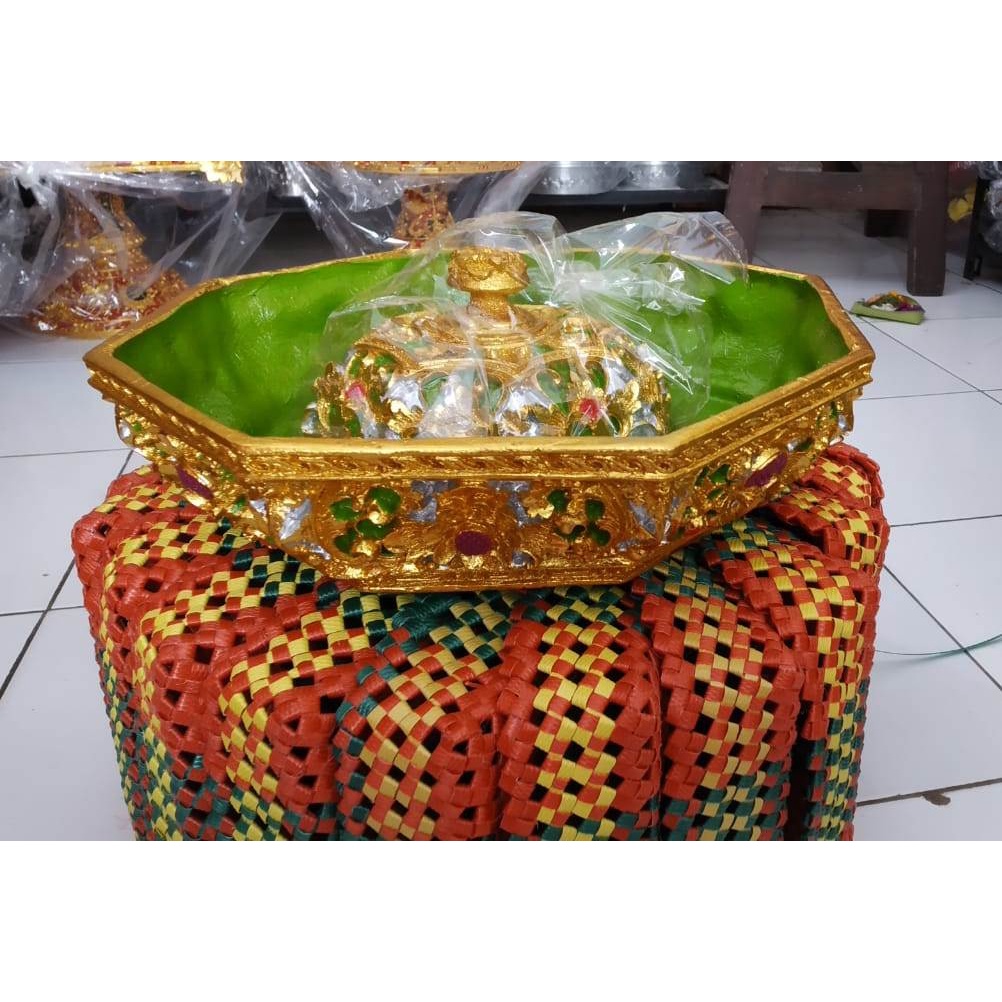 Set Wadah bokor tatakan ukir fiber segi enam diameter 30cm