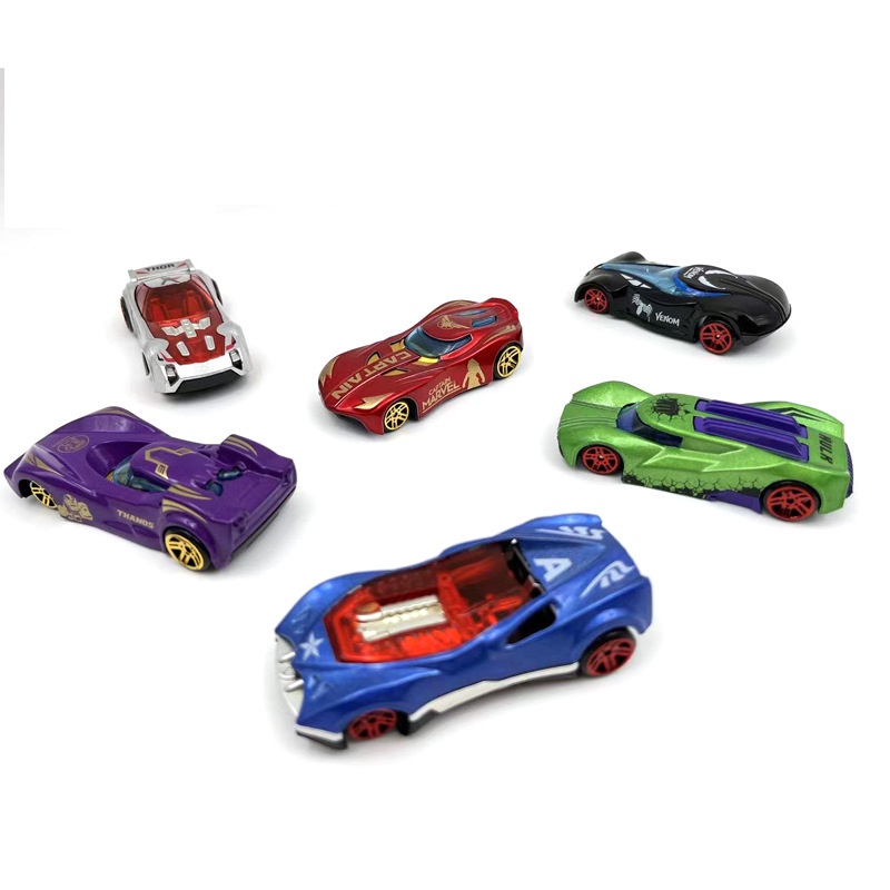 Mainan Mobil Avengers 6 Pcs/set Paduan Mobil Balap Spider-Man Besi Kapten Venom Patung Mini Model Mobil Mainan Anak Laki-Laki Hadiah