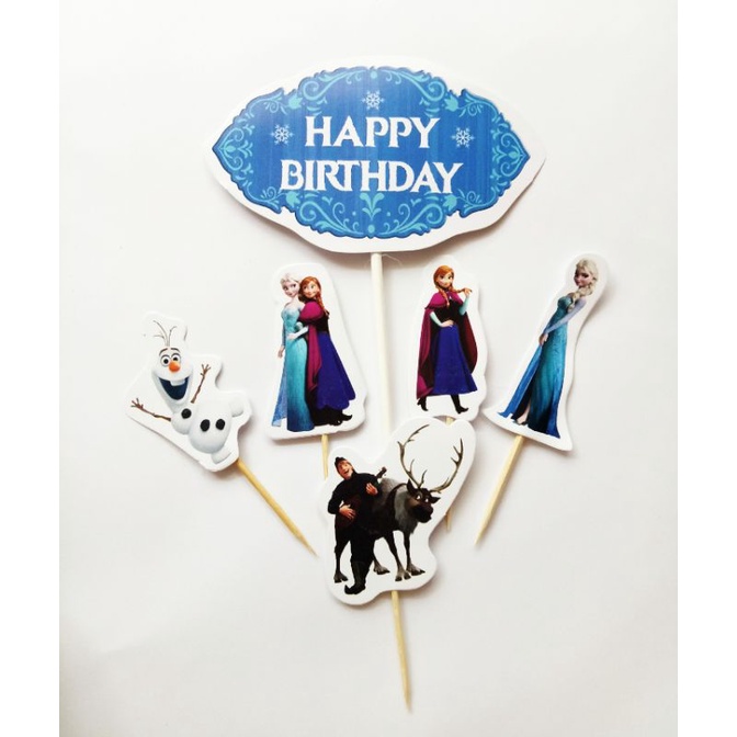 topper toper hiasan tusukan kue cake nasi tumpeng puding ulang tahun happy birthday karakter frozen