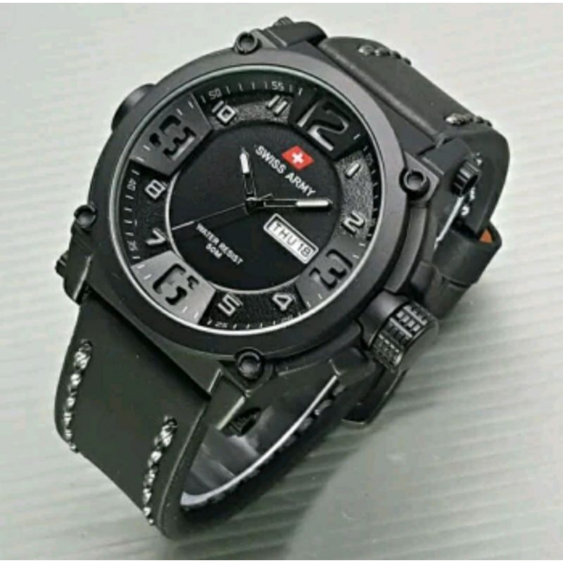 Jam Tangan Swiss Tanggal Hari Tali Kulit - Jam Tangan Pria Tali Kulit - Jam Tangan Tali Kulit
