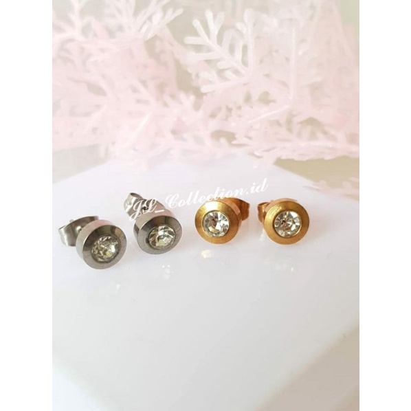Anting Tusuk Permata Titanium emas silver antikarat Premium anting titanium silver emas kualitas pre