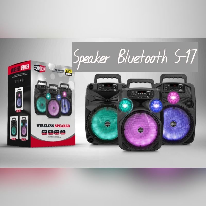 Speaker Bluetooth Wireless Soonbox S-17 + Free Mic Lampu LED GRB Super Bass