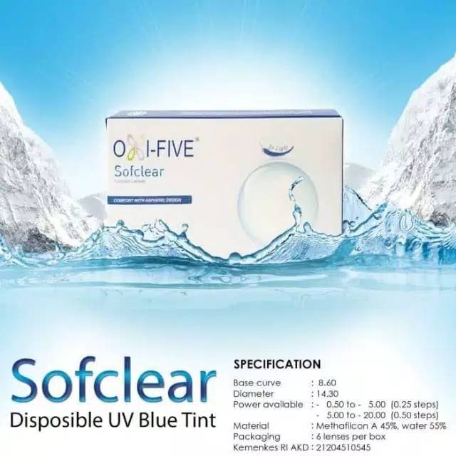 Softlens bening bulanan 3psg OXI FIVE /soflen clear monthly oxifive -10.50 s/d -20.00