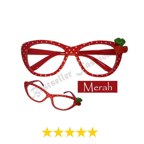 Kacamata Transparan Anak Fashion Lucu Model Cat Eye Frame Polkadot Cherry Kacamata Gaya anak Perempuan FREECASE