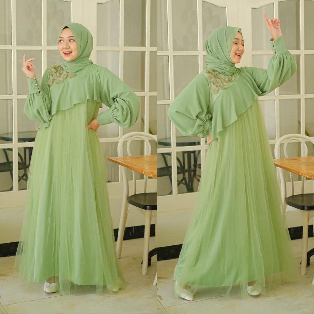 PCS SYARI REVALINA FASHION PAKIAN MUSLIM WANITA DRESS MAXI KR 2 UKURAN DEWASA DAN KID