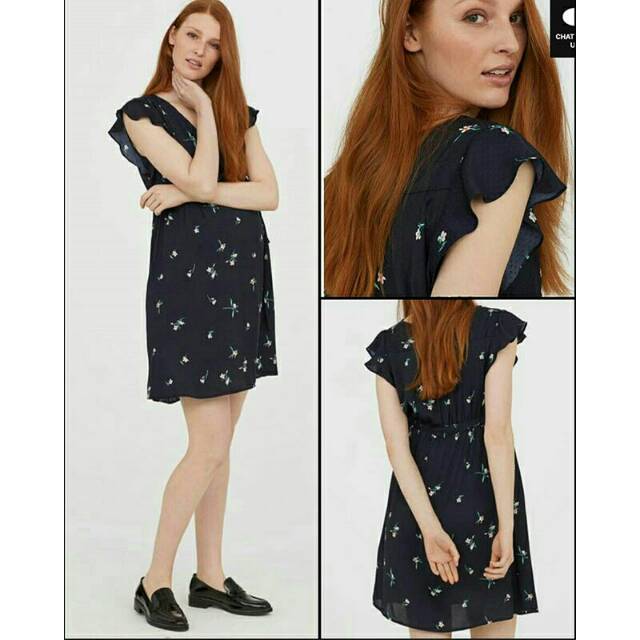 HnM navy floral v neck dress