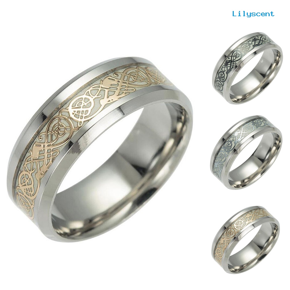 Ls Cincin Desain Naga Luminous Bahan Stainless Steel Gaya Vintage Klasik Untuk Pria / Wanita