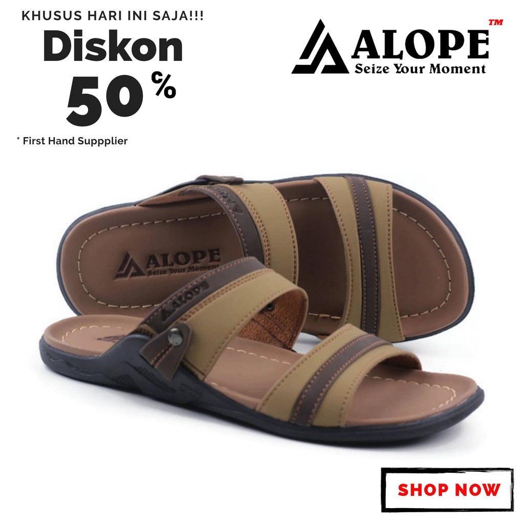 Sandal Kulit Alope H 06 Model Cowok Sendal Pria Kasual Ukuran 39 Sampai 43-FULL TAN