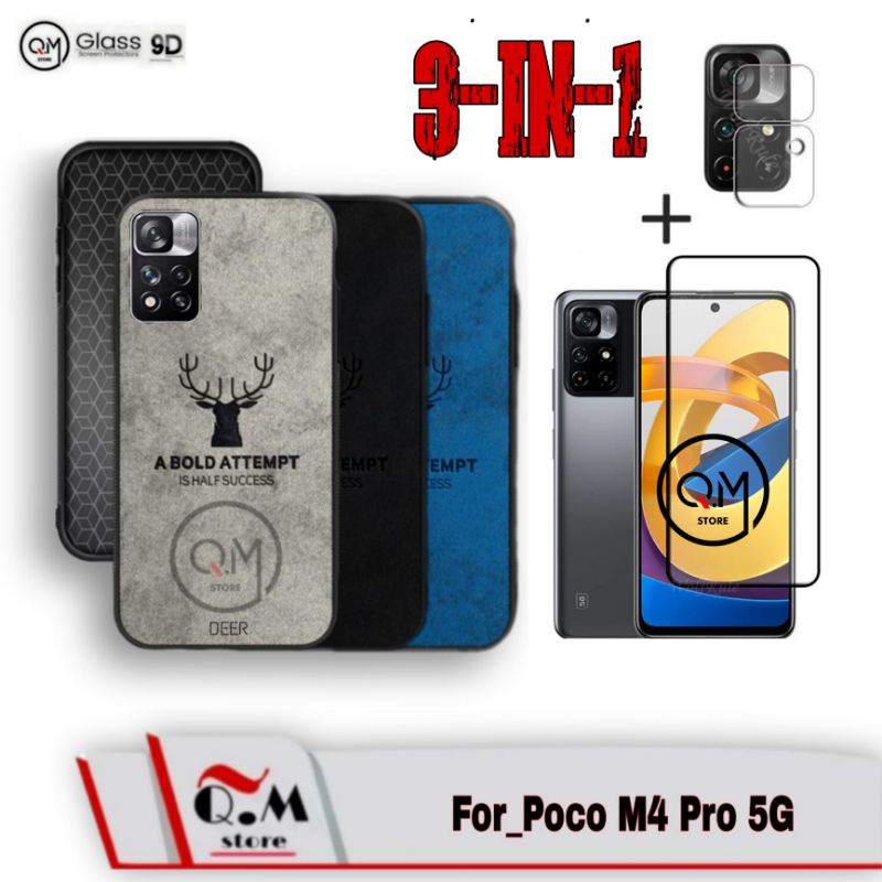 Promo 3 IN1 Case Deer Xiaomi Poco M4 Pro 4G Softcase Luxury Deer Pelindung Back Cover