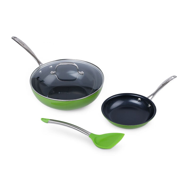 ECOPAN Eco Set Alat Masak 4 pcs Stir Wok + Frypan + Spatula + Glass Lid Bebas PTFE dan Bebas PFOA eco pan