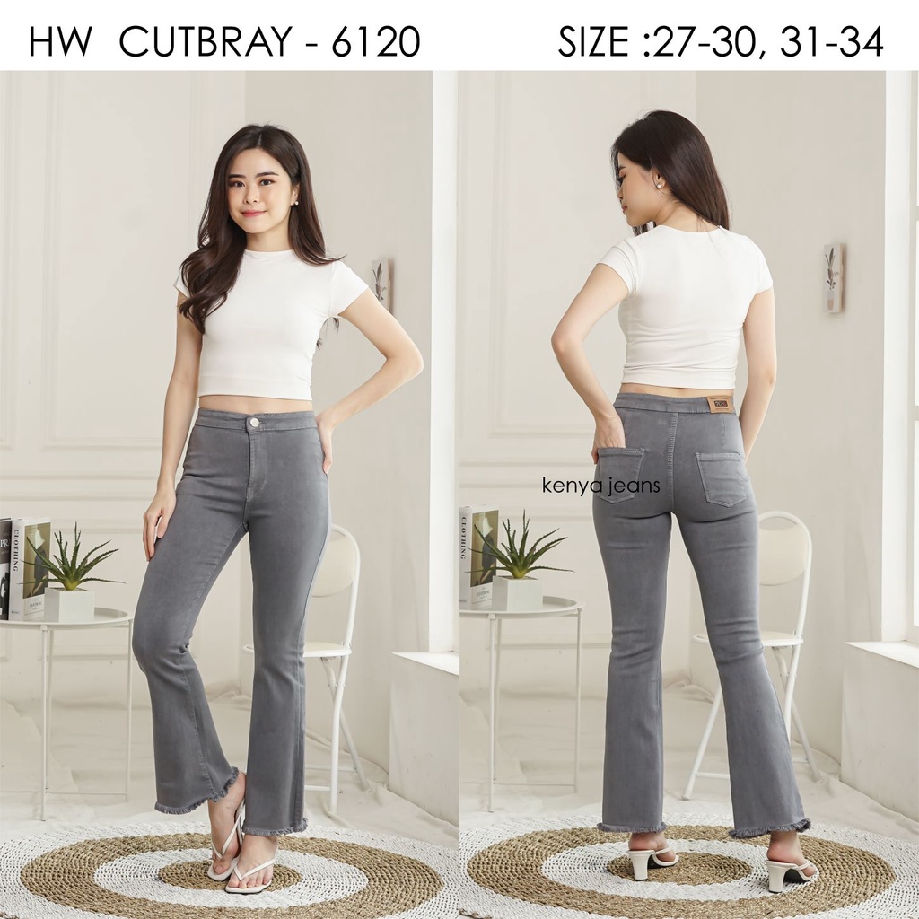 7C-G - CELANA JEANS PREMIUM HIGHWAIST CUTBRAY ABU | HIGHWAIST BOOTCUT JEANS | STREACH JEANS | 27 - 34