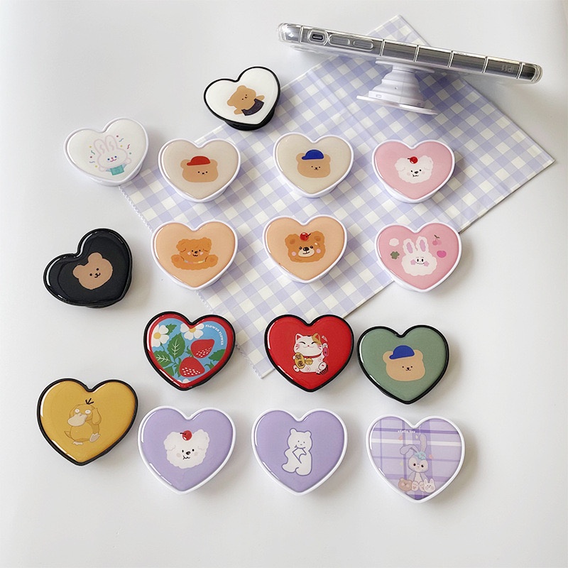 [TPC] BISA COD Pop Socket Phone Holder HP Korean Style Love Heart Bear Cute Aesthetic AF LL008