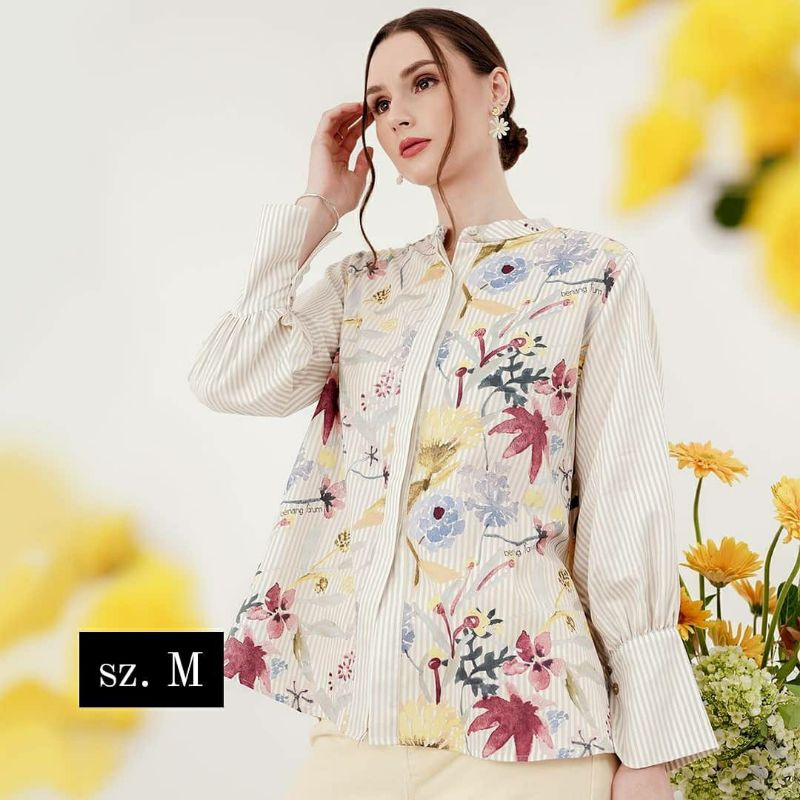 Romantic Garden Shirt Mandarin Corral Beige S by Benang Jarum