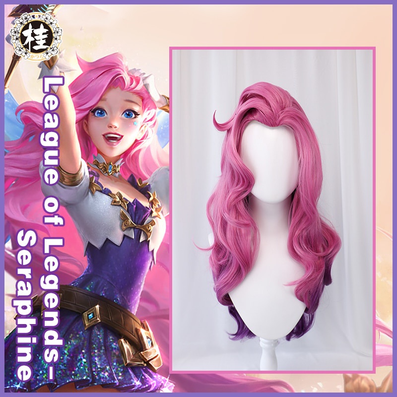 PREORDER UWOWO LOL Seraphine Cosplay Wig KDA Cosplay Loose Wave Pink Mixed Purple Wigs Heat Resistan
