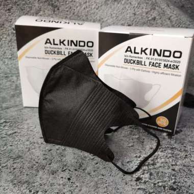 MASKER DUCKBILL ALKINDO  PER BOX 50 PC MASKER DUCKBILL CCARE DUCKBILL PREMIUM 3PLY HITAM PUTIH