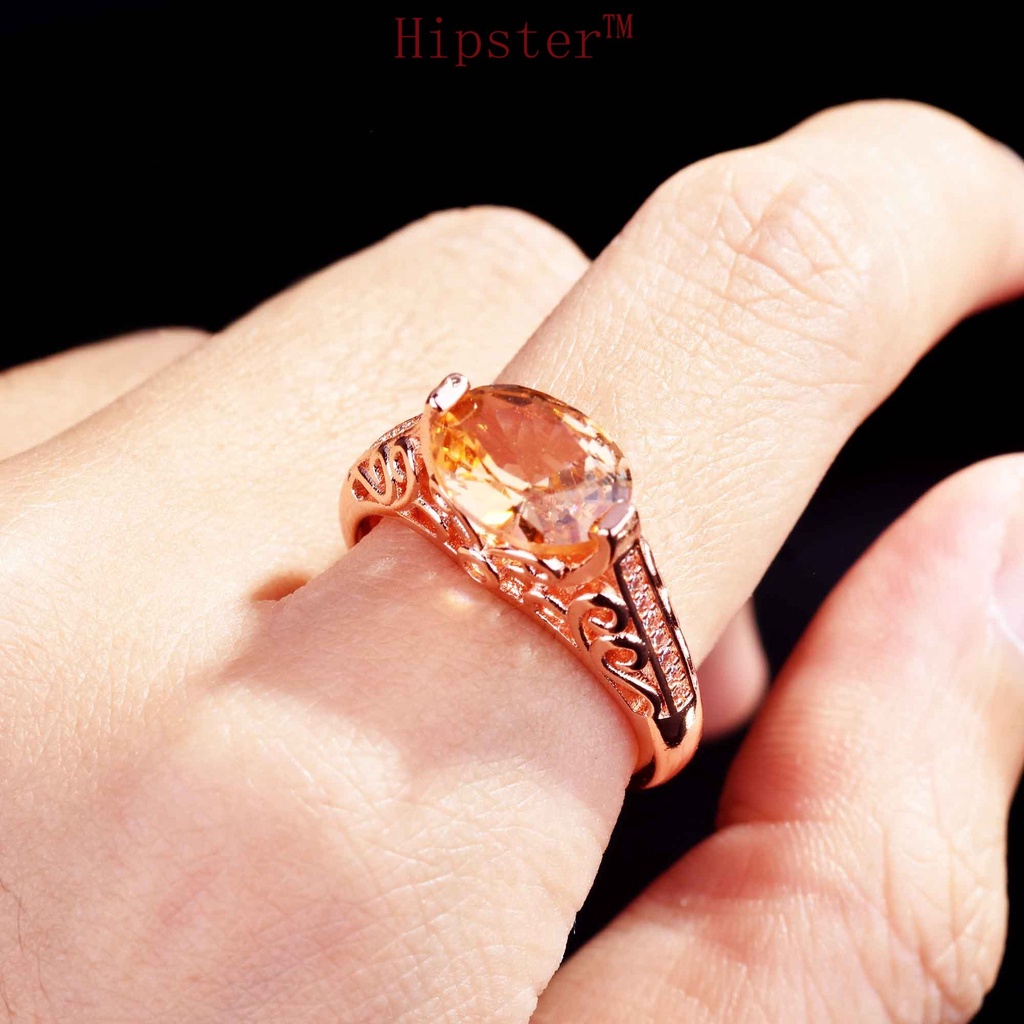 Cincin Model Hollow Warna Champagne Untuk Wanita