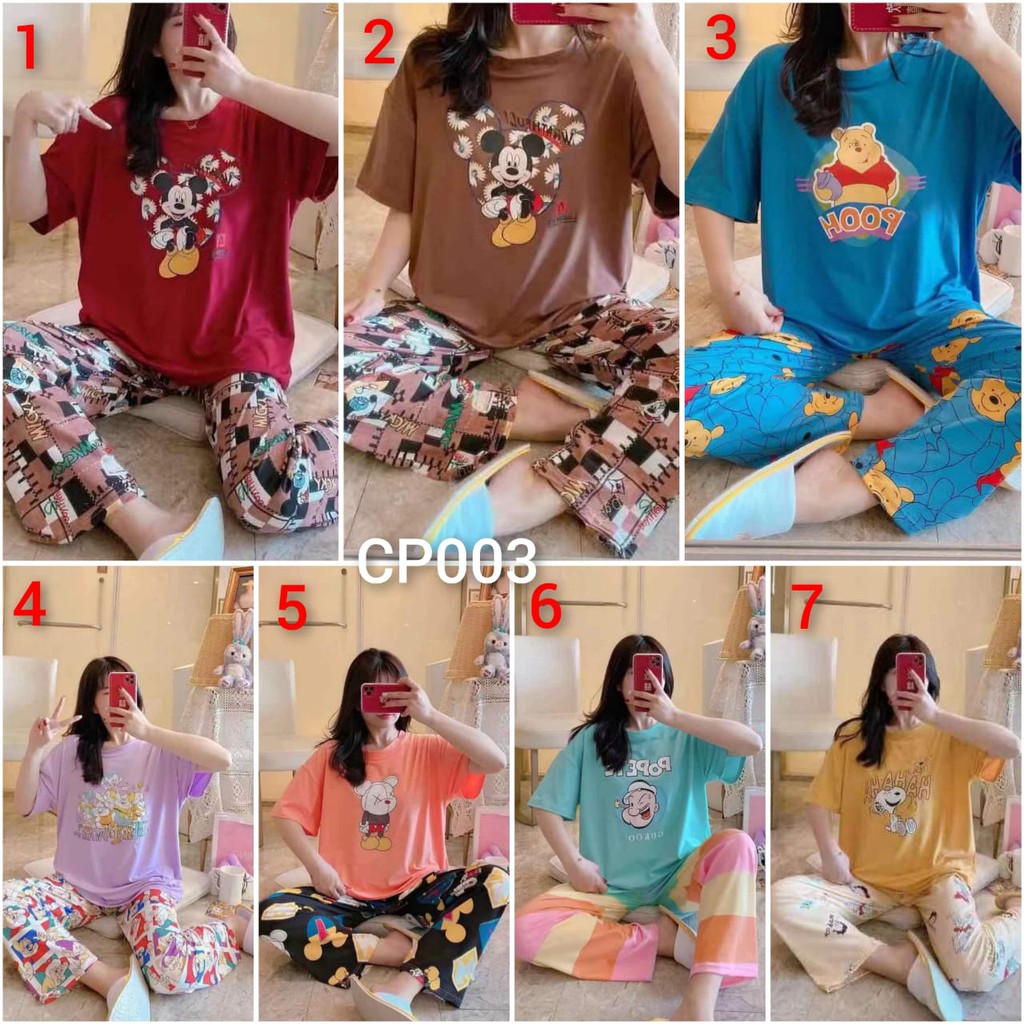 Baju tdur piyama lengan pendek celana panjang bahan spandek CP003