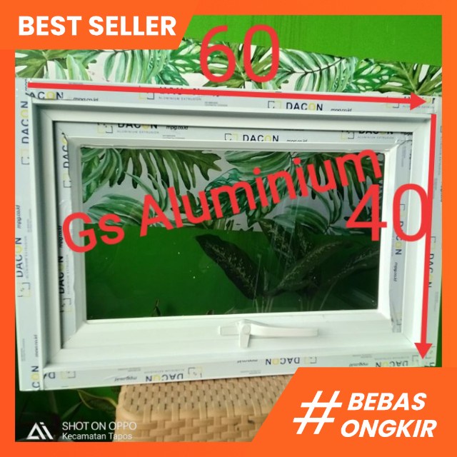 Kusen jendela aluminium kaca boven 40x60 lengkap tinggal pasang
