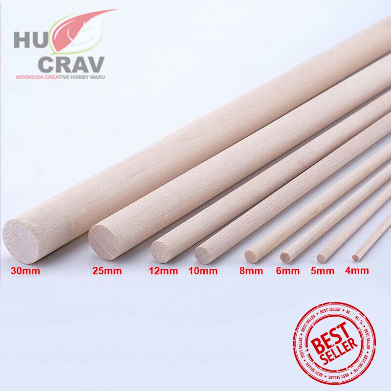 Kayu Balsa Stik DOWEL (bulat) Panjang100cm kayu maket aeromodelling