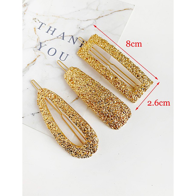 LRC Jepit Rambut Fashion Gold Alloy Geometry Hair Clip Three-piece F78832