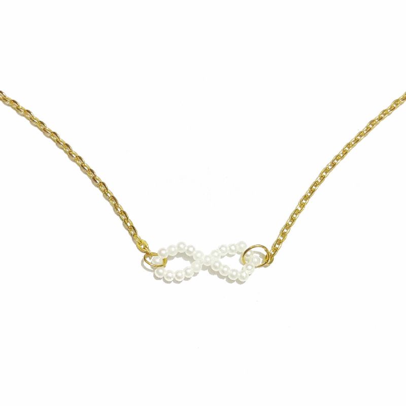 Kalung Korea Liontin Infinite Pearl Mutiara Infinity Korean Necklace Klavikula