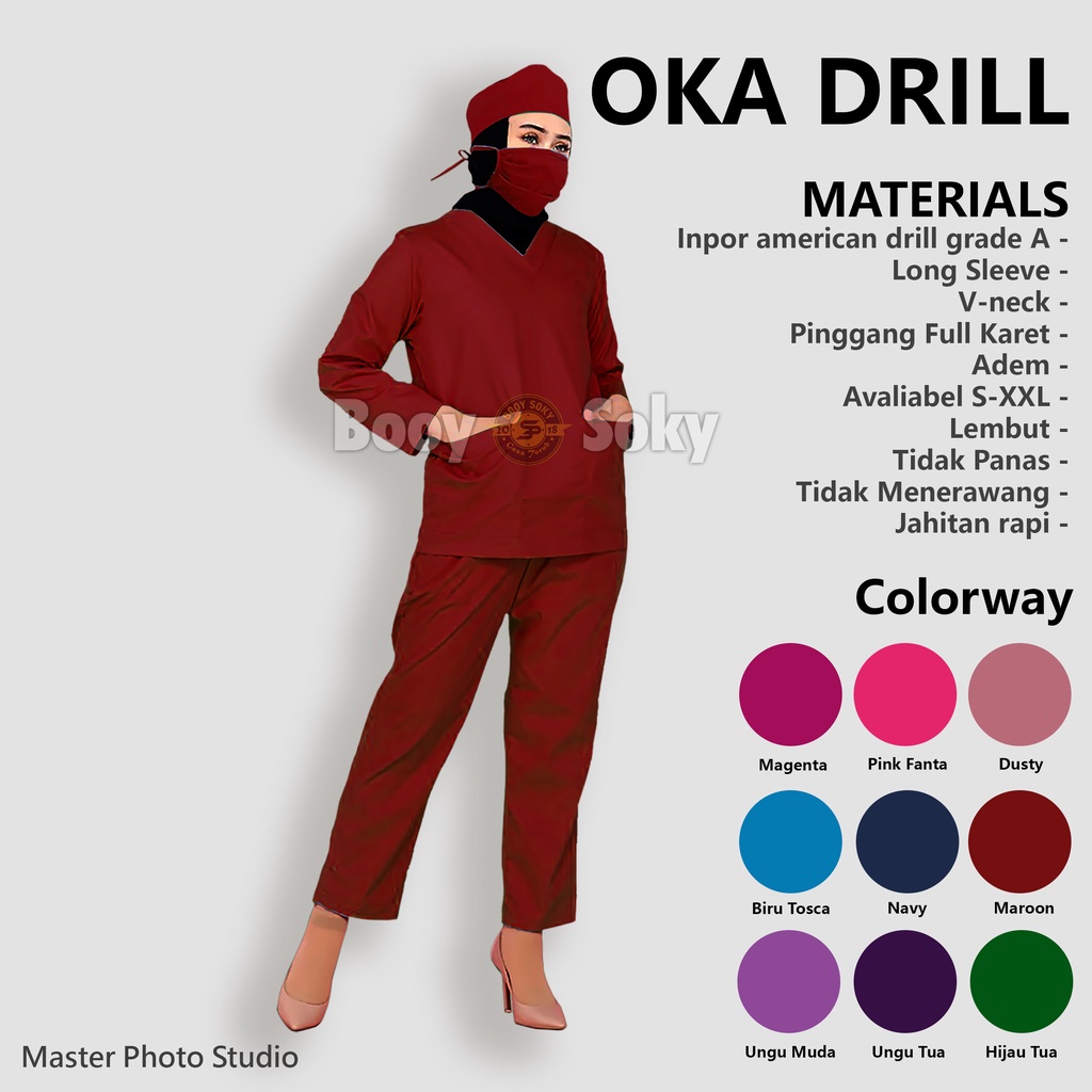 BAJU OKA / SERAGAM OKA MEDIS / BAJU OPERASI / BAJU PERAWAT LENGAN PANJANG MERAH MARUN