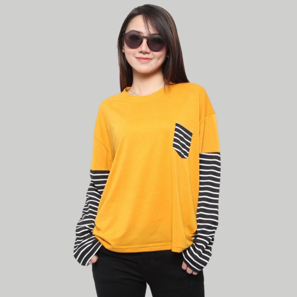 Monellina IZUNA Kaos Oversize Wanita Lengan Panjang Garis
