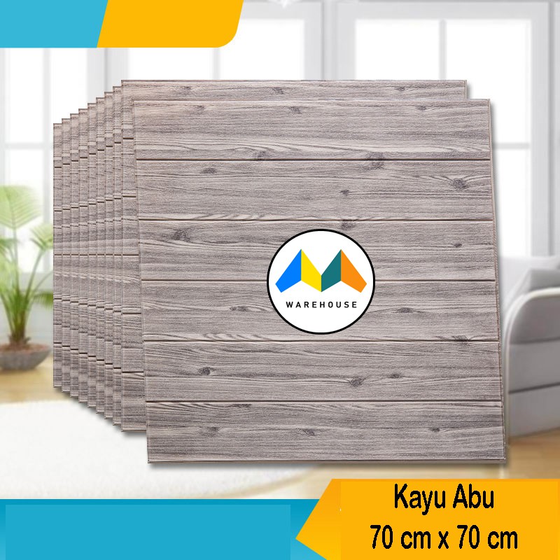 MW Wallpaper Stiker Dinding Bata Kayu Abu 3D Foam 70cm x 70cm Premium Wall Paper Sticker