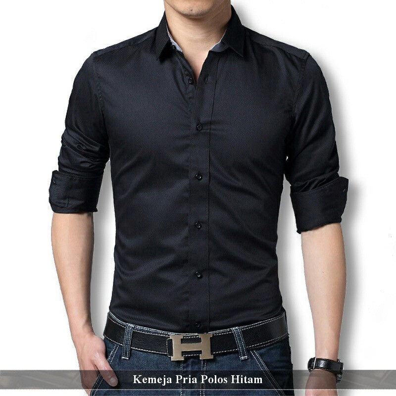  Kemeja  Pria  Bagus Fashion Cowo Formal Polos  Hitam 